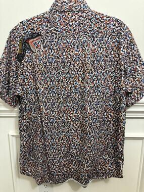 Robert Graham Short Sleeve Shirt Dinosaur Embroidered Art Deco Large